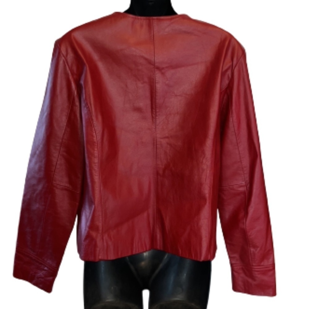 Apostrophe Red Leather Zip Closure Jacket Size 12 - image 2